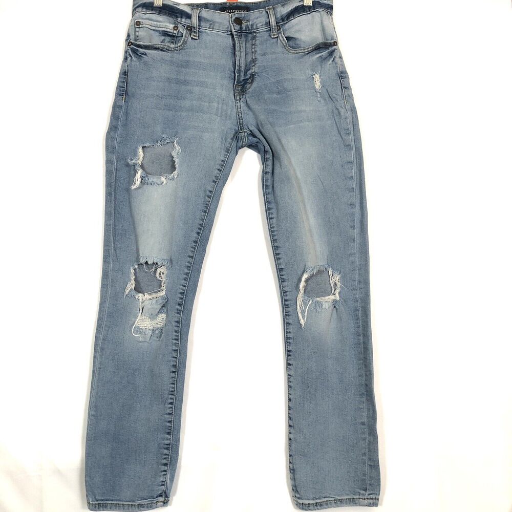 Aeropostale Mens Jeans Size 30x30 Slim Fit Straight Leg Light Wash Distressed